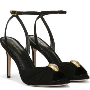 Veronica Beard Heels Size 6 – Black Suede Ankle Strap Stiletto – Gold Detail